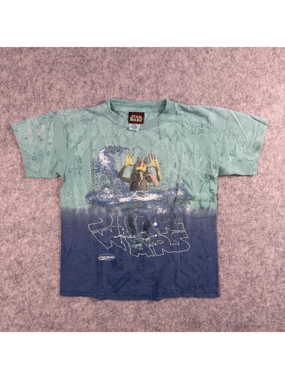 Star Wars Episode I Jar Jar Binks T-Shirt Blue Green Tie Dye L(7)